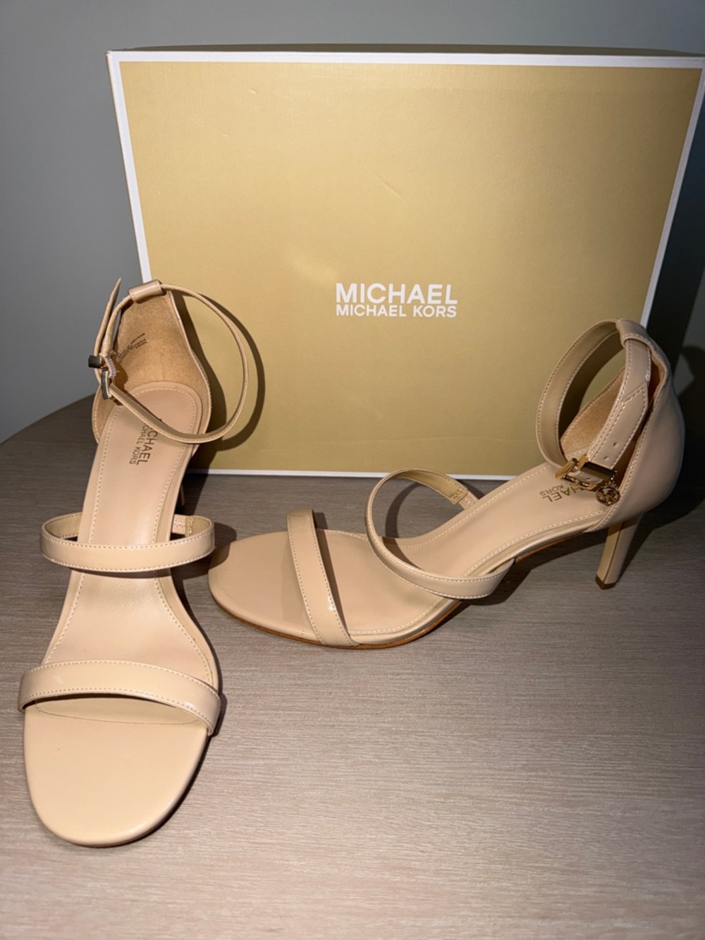 Michael Kors Beige Patent Ankle-Strap Sandals - Picture 2 of 5